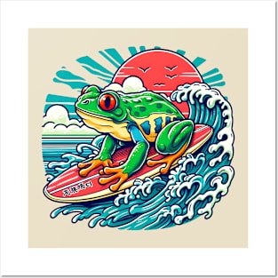 Surfing frog Posters and Art